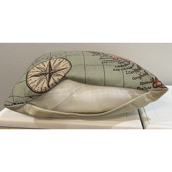 Old World Map Italy Greece Mediterranean Sea Compass Throw Pillow 17” X 17” - Picture 8 of 8